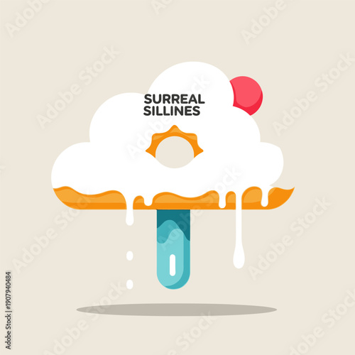 Surreal Sillines A whimsical, melting popsicle cloud illustration with a bite taken out, suggesting a playful, dreamlike escape, perfect for creative designs