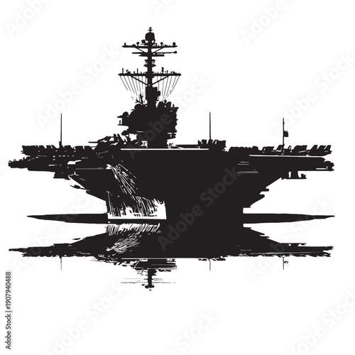 Military Warship Silhouette on White Background