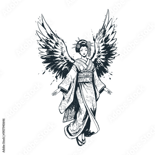Flying winged geisha