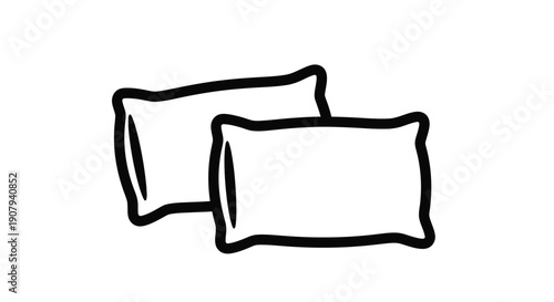 Simple black and white line art icon depicting two fluffy bed pillows stacked together