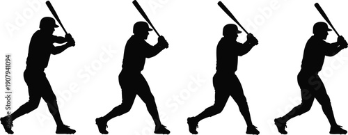 baseball batter silhouette,hitting action,batting sequence,athlete motion,sports training,player stance,black outline,isolated,vector,illustration,game,team,sport