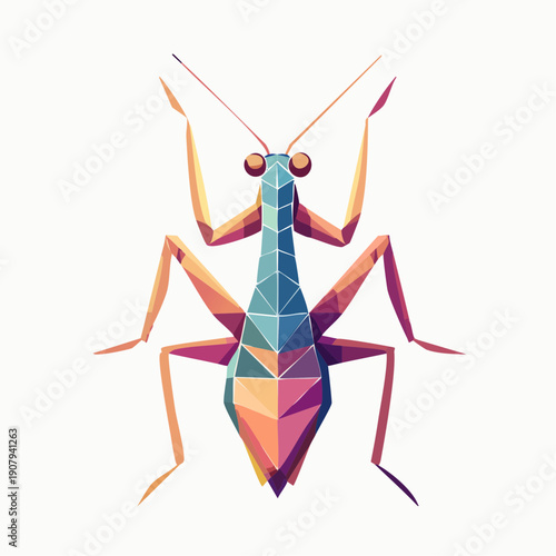 Low Poly Praying Mantis Insect Illustration with Geometric Design