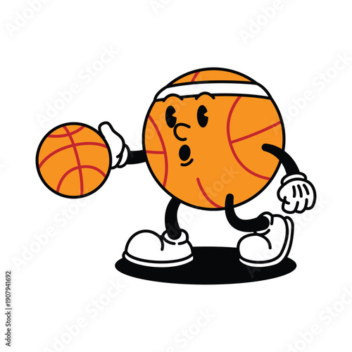Wallpaper Mural Retro Cartoon Basketball Character Dribbling Ball. Torontodigital.ca