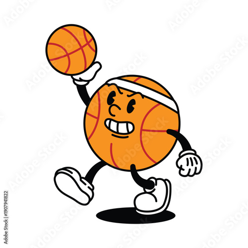 Retro Basketball Character Animated Cartoon Style.