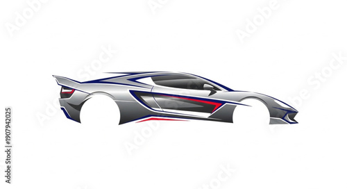 Modern Sports Car Silhouette Side View Isolated White Background.