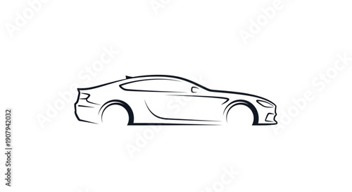 Modern Sports Car Silhouette Sketch.