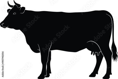 cow silhouette,farm animal illustration,cattle livestock icon,dairy cow graphic,agriculture symbol,rural farming,black silhouette,animal vector,isolated,editable