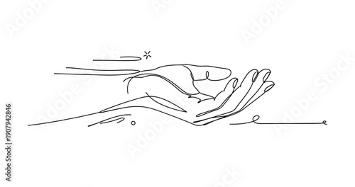Minimalist line art of hands in gesture of giving and receiving. None editable stroke