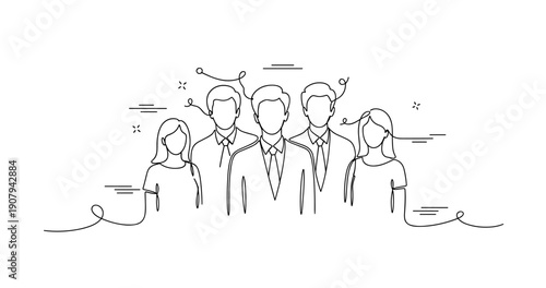 Line drawing of diverse business team in formal attire. None editable stroke