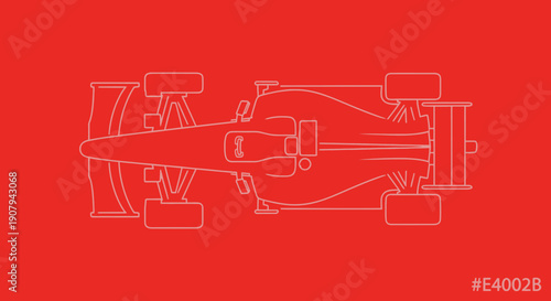 Minimalist Line Art Racing Car Illustration on Vibrant Red Background