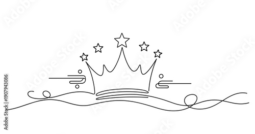Elegant crown and stars: minimalist line art design. None editable stroke