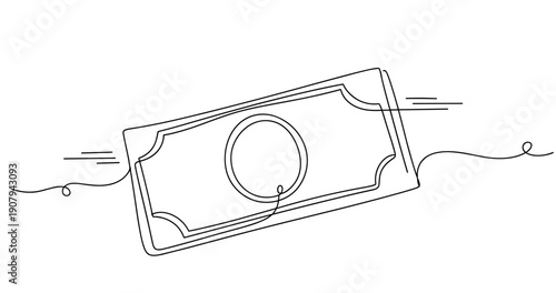 Simple line drawing of a dollar bill flying in the wind. None editable stroke