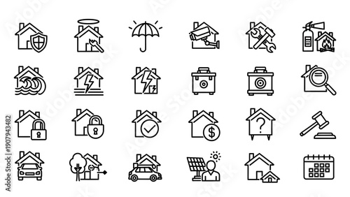 Collection of House Insurance and Real Estate Icons.