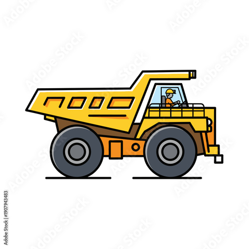 Massive yellow mining dump truck with driver illustration