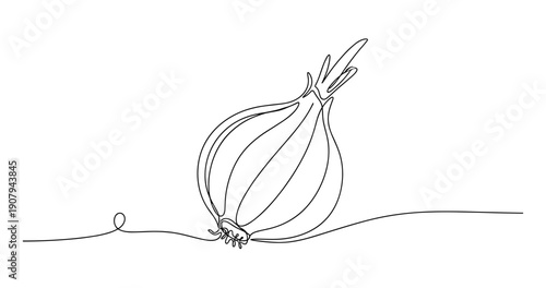 Minimalist continuous line drawing of onion with simple design aesthetics. None editable stroke