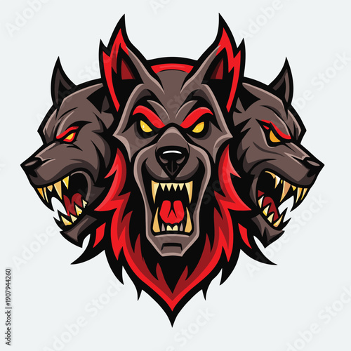 logo design vector icon mascot illustration character terrifying cerberus