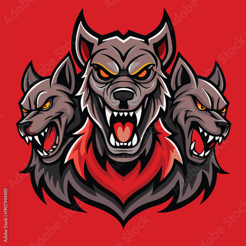 logo design vector icon mascot illustration character terrifying cerberus