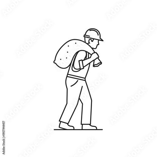 Porter carrying a heavy sack on his shoulder during manual labor
