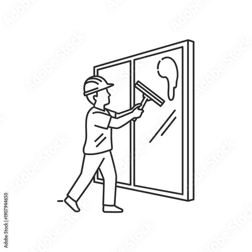 Professional window cleaner using a squeegee on a glass surface