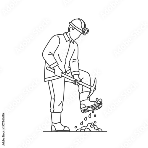 Prospector digging ground with pickaxe tool