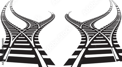 Railway tracks diverging into two separate paths illustration