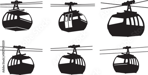 Six Black Helicopter Silhouettes in Various Angles Isolated White