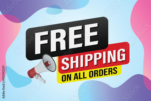 Free shipping all orders tag. Banner design template for marketing. Special offer promotion or retail. background banner modern graphic design for store shop, online store, website, landing page

