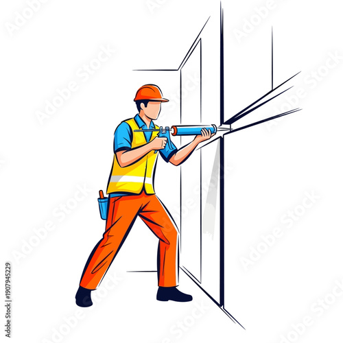 Specialist applying sealant to wall joints with caulk gun