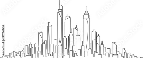 City skyline with tall buildings and skyscrapers in a modern metropolitan area  illustration