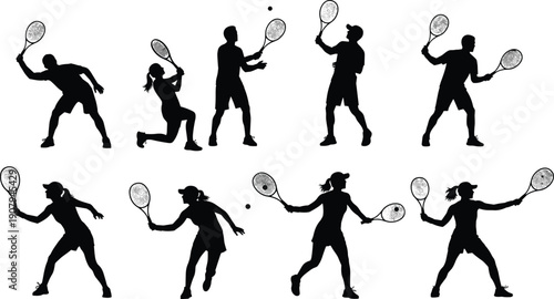 tennis,silhouette,player,action,racket,sport,athlete,match,game,training,serve,forehand,backhand,vector,illustration,isolated,people,competition,motion,fitness