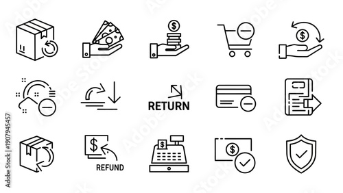 Collection of Icons Representing Returns and Refunds.