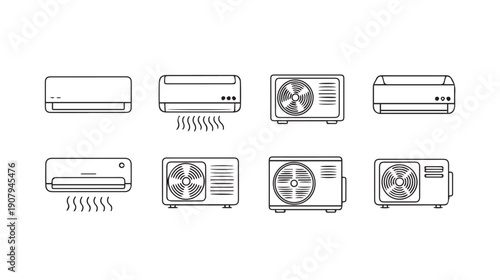Air Conditioner Icons Set - Split System and Window Units, Cooling and Heating Symbols