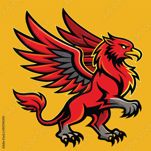 logo design vector icon mascot illustration character powerful griffin with wings