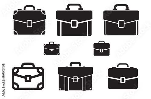 Set of Official Handbag Icons on White Background, Minimalist Fashion and Accessories Illustration