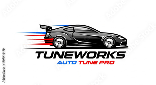 Performance Sports Car with Spoiler Speed Lines Logo.