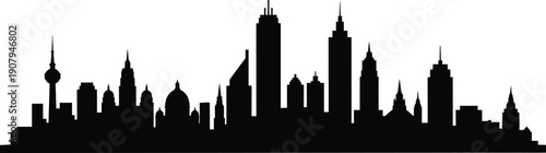 Silhouette of a city skyline with various skyscrapers and buildings in a urban landscape