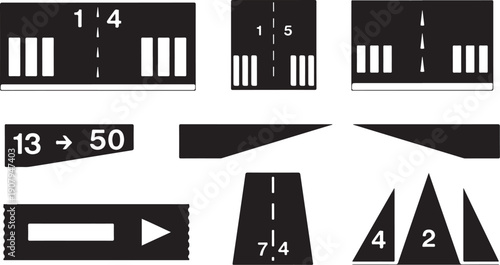 Road signs and markings in black and white format