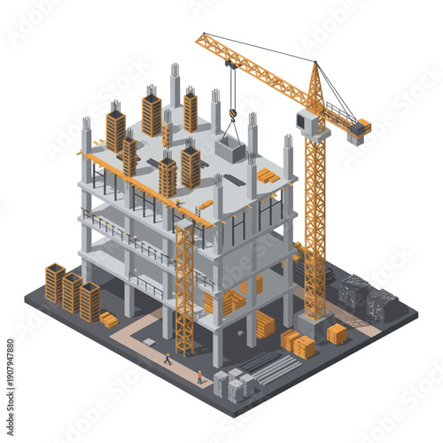 3D Rendering of Building Under Construction.