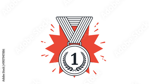 Gold medal for first place featuring the number one inside a laurel wreath placed against a red maple leaf background with sparkles.