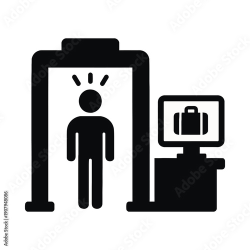 airport security screening checkpoint silhouette vector icon on white background