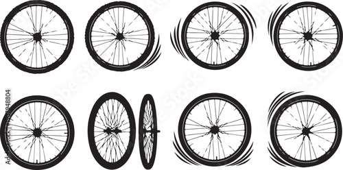 Bicycle Wheels in Various Motion and Static Positions Illustration