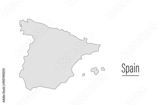 Spain country contour map, shape of country. Map silhouette of European country, state in EU. Drawing background. Country drawing background. Spanish map borders. Vector illustration for traveling
