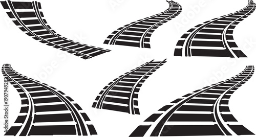 Railway tracks diverging in different directions on white background