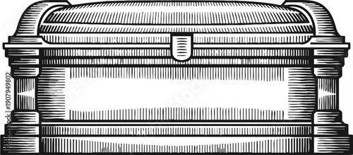 Vintage treasure chest illustration with wood and metal details, antique storage box design