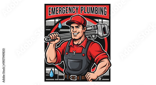 Confident Plumber with Wrench Ready for Emergency Plumbing Service.