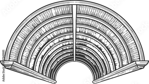 Vintage semicircular architectural arch design with detailed wood texture and beams