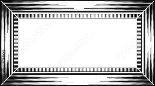 Rectangular decorative wooden picture frame with fine vertical and horizontal engravings, vintage border