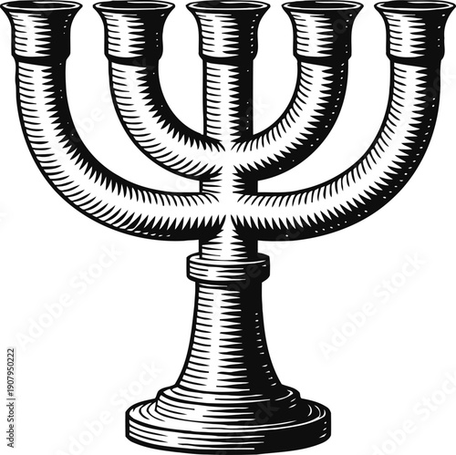 Menorah candelabrum illustration, seven branched traditional jewish lamp stand, religious symbol art