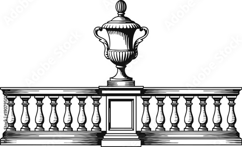 Classical ornamental urn and balustrade railing design in elegant vintage