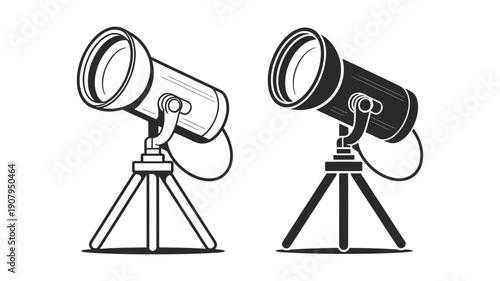 Classic telescope icons, one in outline and the other in a solid black silhouette design.